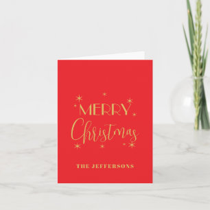 Rode & Gouden Kleuren Prettig Kerstmis Familienaam Feestdagen Kaart