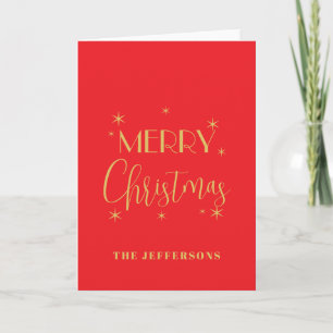 Rode & Gouden Kleuren Prettig Kerstmis Familienaam Kaart