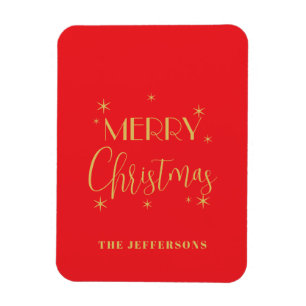 Rode & Gouden Kleuren Prettig Kerstmis Familienaam Magneet