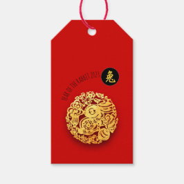 Rode Gouden Konijn Knippen Chinees Nieuwjaar 2023  Cadeaulabel