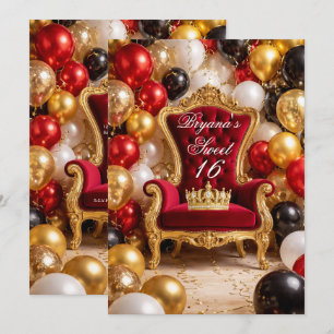 Rode & Gouden Koninklijke Stoel & Kroon Verjaardag Kaart