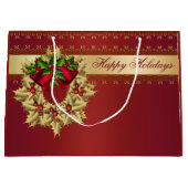 Rode Gouden Krans Kerstmis Vakantie Gift Groot Cadeauzakje (Voorkant)