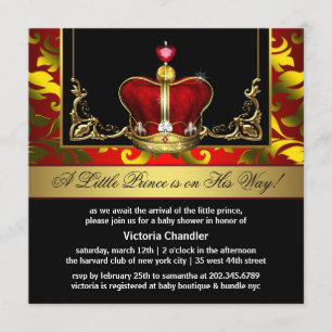 Rode Gouden Kroon Prins Baby Douche Uitnodigingen