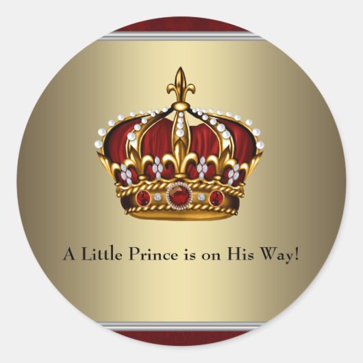 Rode Gouden Kroonprins Baby shower Sticker (Voorkant)