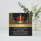 Rode Gouden Kroonprins Baby Shower Uitnodigingen (Staand voorkant)