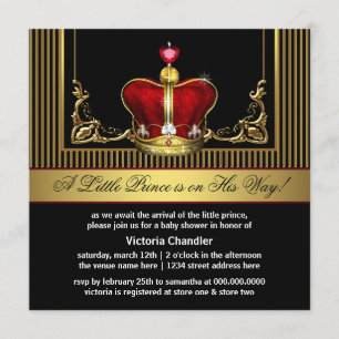 Rode Gouden Kroonprins Baby Shower Uitnodigingen
