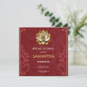 Rode Gouden Lotus Bruidsdouche Uitnodiging Luxe (Staand voorkant)