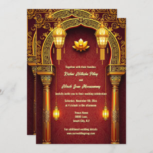 Rode gouden lotusbloem Indiase olifanten elegant Kaart