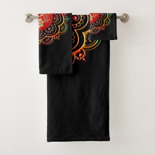 Rode & Gouden Mandala Bad Handdoek (Insitu)