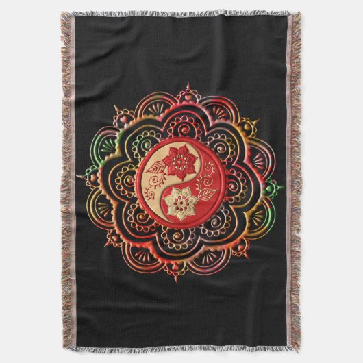 Rode & Gouden Mandala Deken (Voorkant Verticaal)