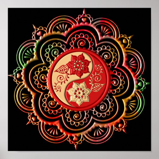 Rode & Gouden Mandala Poster (Voorkant)