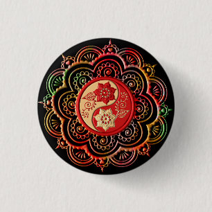 Rode & Gouden Mandala Ronde Button 3,2 Cm