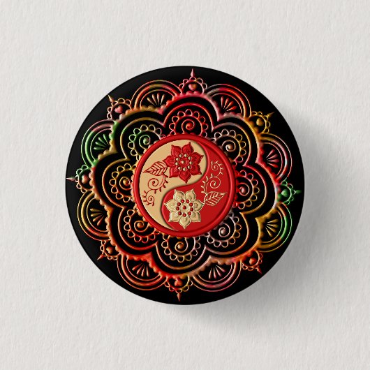 Rode & Gouden Mandala Ronde Button 3,2 Cm (Voorkant)