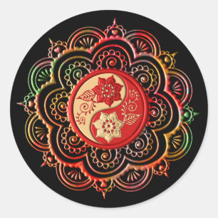 Rode & Gouden Mandala Ronde Sticker