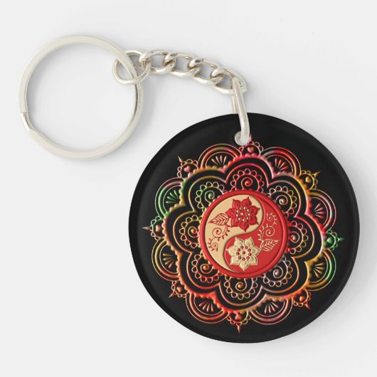 Rode & Gouden Mandala Sleutelhanger (Voorkant)