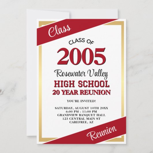 Rode gouden mascotte klasse reünie kaart (Voorkant)