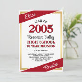 Rode gouden mascotte klasse reünie kaart (Staand voorkant)