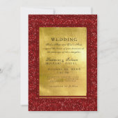Rode & Gouden Metalen Indiase Trouw Uitnodiging (Voorkant)