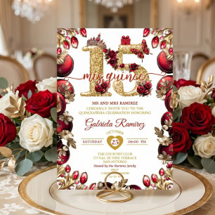 Rode Gouden Mis Quince 15 Quinceañera Kaart