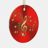 Rode gouden Muzieknoten en schonere kerstversierin Keramisch Ornament (Rechts)