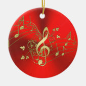 Rode gouden Muzieknoten en schonere kerstversierin Keramisch Ornament (Voorkant)