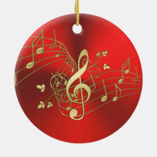 Rode gouden Muzieknoten en schonere kerstversierin Keramisch Ornament (Achterkant)
