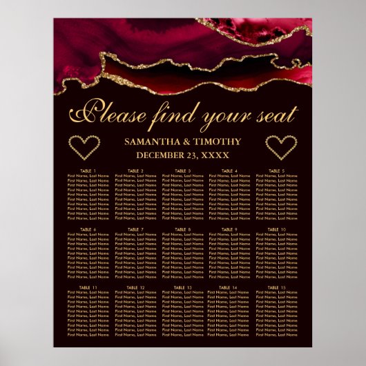 Rode Gouden Nep Glitter Agate Trouw Zittijd Chart Poster (Voorkant)