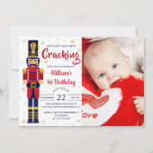 Rode Gouden Notenkraker Kerst Verjaardagsfoto Kaart (Voorkant)