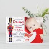 Rode Gouden Notenkraker Kerst Verjaardagsfoto Kaart (Staand voorkant)