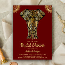 Rode Gouden Olifant Indische Bruidsuitnodiging