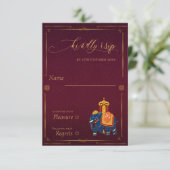 Rode Gouden Olifant Levendige Indiase bruiloft RSVP Kaartje (Staand voorkant)