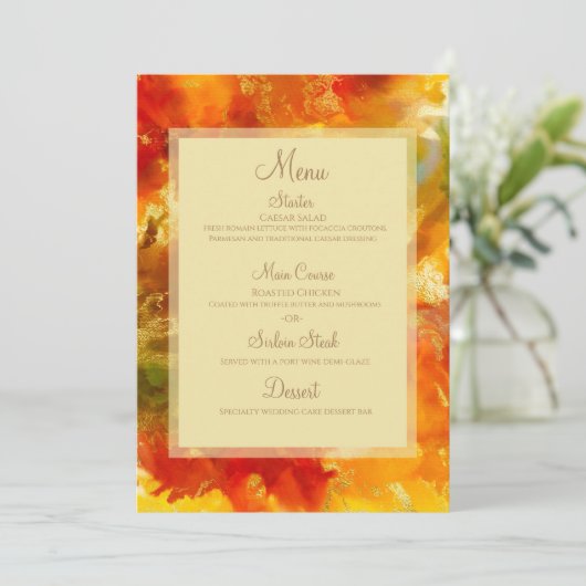 Rode, gouden, oranje, groene marmerinkdruk menu (Staand voorkant)