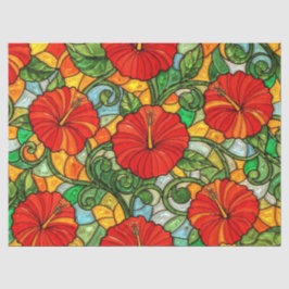 Rode Gouden Oranje Hibiscus Nep Glas-in-Lood Tissuepapier