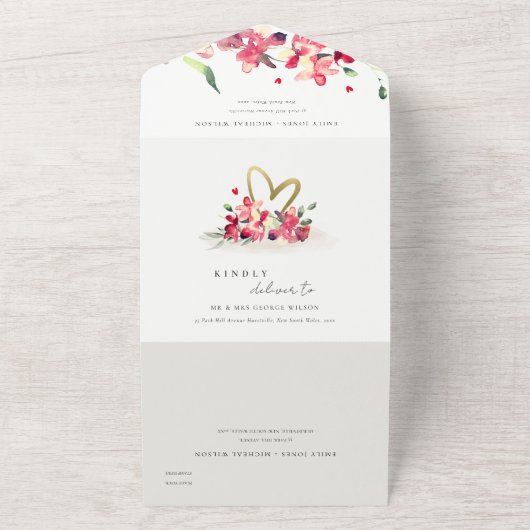 Rode gouden orchidee Waterverf All In One Uitnodiging (Buitenkant)