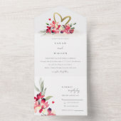 Rode gouden orchidee Waterverf All In One Uitnodiging (Binnen)