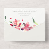 Rode gouden orchidee Waterverf All In One Uitnodiging (Achterkant)