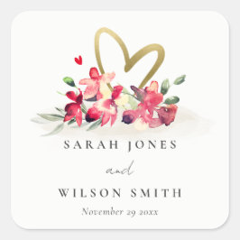 Rode gouden orchidee Waterverf Vierkante Sticker