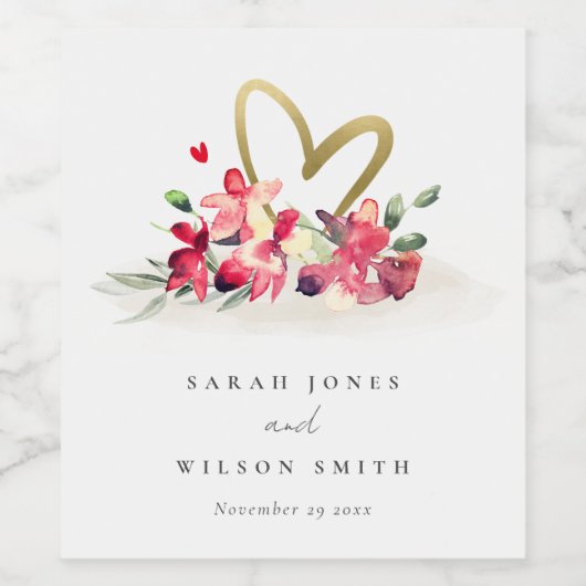 Rode gouden orchidee Waterverf Wijn Etiket (Enkel label)