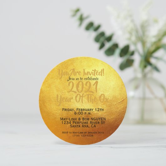 Rode Gouden Os Papercut Chinees Nieuwjaar 2021 RIn Kaart (Staand voorkant)