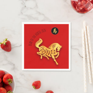 Rode Gouden Paard Papieren Knip Chinese Nieuwjaar  Servet