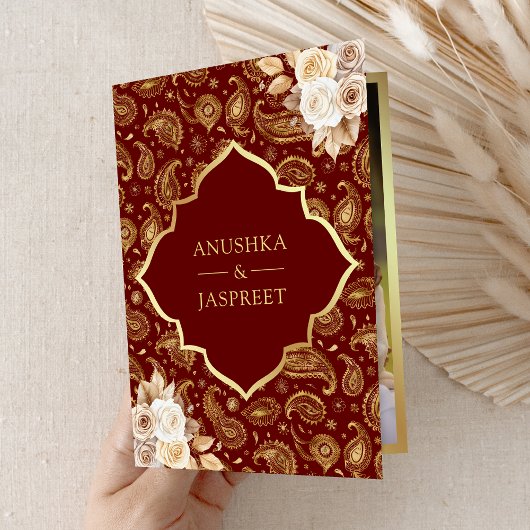 Rode Gouden Paisley Bloemen QR Code Indische Bruil