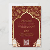 Rode Gouden Paisley Bloemen QR Code Indische Bruil Kaart (Achterkant)