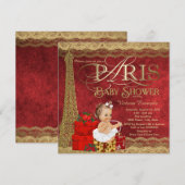 Rode Gouden Paris Baby Shower Kaart (Voorkant / Achterkant)