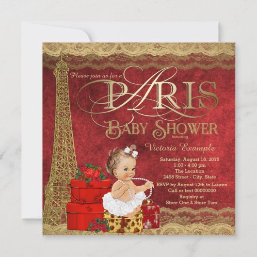 Rode Gouden Paris Baby Shower Kaart (Voorkant)