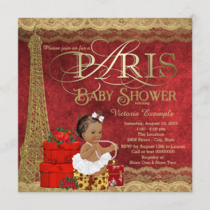 Rode Gouden Paris Etnische Meisje Baby Shower Kaart