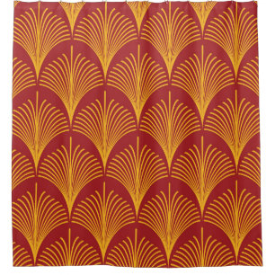 Rode gouden pauw: art deco. douchegordijn