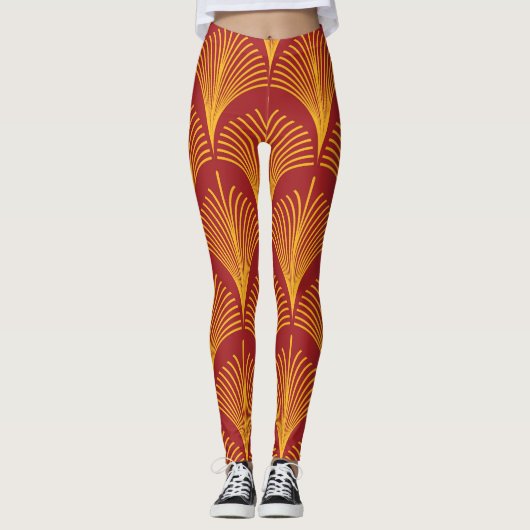 Rode gouden pauw: art deco. leggings (Voorkant)