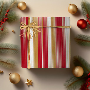 Rode Gouden Pinstripe Kerstpatroon#28 ID1009 Cadeaupapier
