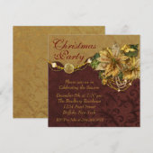 Rode Gouden Poinsettia Kerstfeest Kaart (Voorkant / Achterkant)
