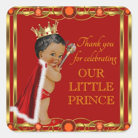 Rode Gouden Prins Baby Shower Stickers (Voorkant)